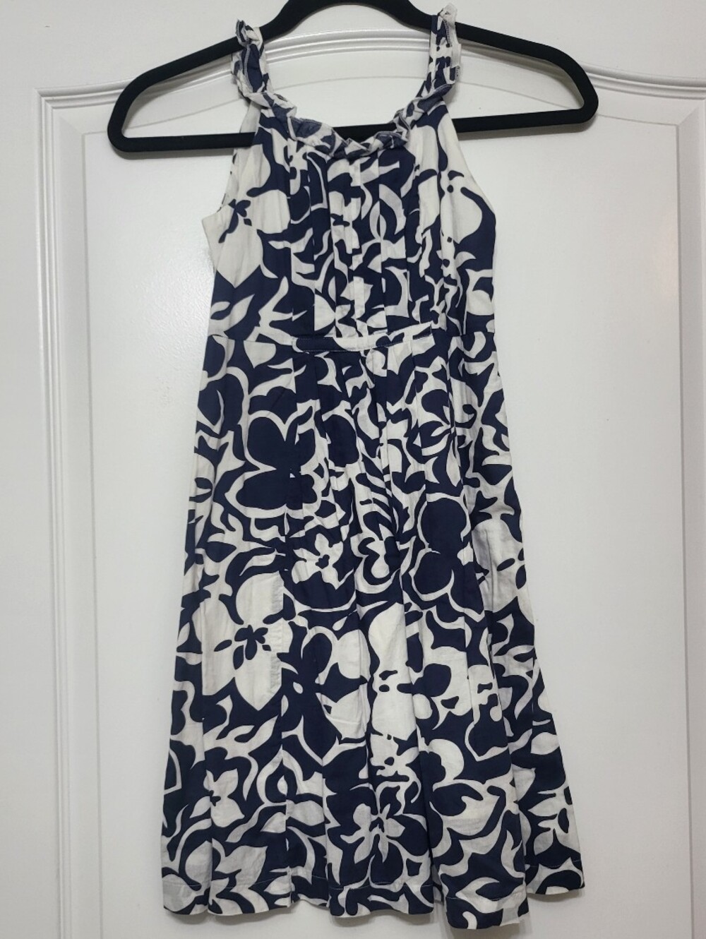 Lands' End Navy and White Floral Halter A-Line Dress